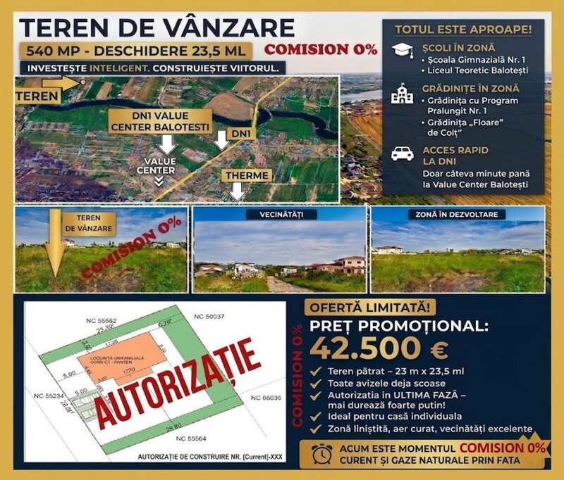 Ocazie! Teren 540 mp Balotesti/Corbeanca | Proiect + Avize | Autorizatie in curs